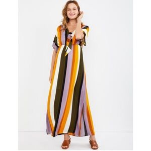 🌟LISA & LUCY🌟 MULTI STRIPE TIE FRONT MAXI MATERNITY SHORT SLEEVE DRESS SZ XS